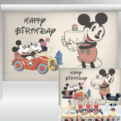 Retro Mickey Mouse Birthday Party Supplies Vintage Mickey and Minnie Themed Backdrop Claasic Mickey Party Decorations Banner for Cake Table 5x3 ft 49