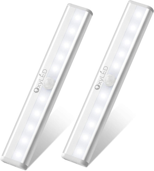 OxyLED Motion Sensor Closet Lights - Battery Operated 10 LED Motion Sensor Night Lights, Wireless Stick-on Anywhere Motion Sensor Safe Lights for Cabinet, Closet, Hallway, Stairs, Wardrobe, 2 Pack