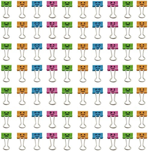 TKOnline Smiling Binder Clips ,19mm ,Assorted Colors ,72 Clips