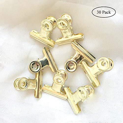Small Bulldog Hinge Clips, Coideal 30 Pack 1 inch Metal Binder Paper Clips File Paper Money Clamps for Tags Bags, Shops, Office and Home Kitchen (Light-Gold, 22mm)