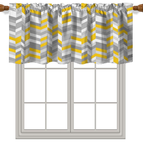 Fanjanmey Geometric Vintage Theme Valances Curtains,Zig Zag Lines Pattern for Living Room Valance for Windows Rod Pocket Curtain Valance,Yellow Grey,60 x 18 in