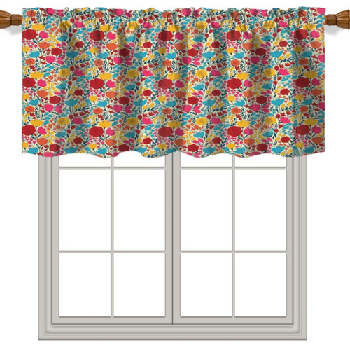 Fanjanmey Nature Theme Window Curtain Valance Rod Pocket,Silhouettes Flowers Pattern Privacy Decorative Rod Pocket Short Winow Valance Curtains,Red Aqua,52" by 18"