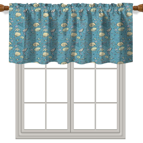 Fanjanmey Beach Theme Valance Curtain,Sea Pattern Kitchen Curtains Rod Pocket Window Treatment Valance for Bathroom Basement,Teal Yellow,42" by 18" Fanjanmey Beach Theme Valance Curtain,Sea Pattern Kitchen Curtains Rod Pocket Window Treatment Valance for Bathroom Basement,Teal Yellow,42" by 18"