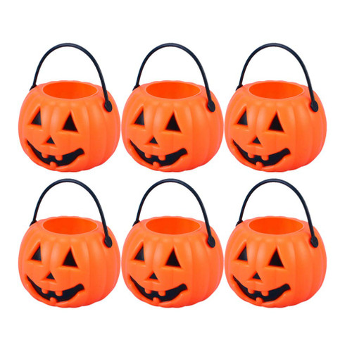 NUOBESTY 8Pcs Mini Halloween Pumpkin Bucket Portable Lantern Candy Bucket Children Trick or Treat Pumpkin Bags for Halloween Party Favor Supplies (Orange)