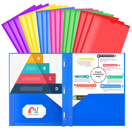 Plastic Folders with with Clear Front Pocket, 18 Packs 2 Pocket Folders with Prongs, 3 Prong Folders with Pockets for Letter Size Paper, Three Prong Folders & Card Slot for School and Office Supplies