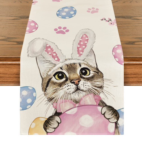 Artoid Mode Cat Egg Bunny Happy Easter Table Runner, Seasonal Holiday Kitchen Dining Table Decoration for Home Party Decor 13x72 Inch Artoid Mode Cat Egg Bunny Happy Easter Table Runner, Seasonal Holiday Kitchen Dining Table Decoration for Home Party Decor 13x72 Inch