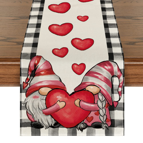 Artoid Mode Buffalo Plaid Gnome Valentine's Day Table Runner, Seasonal Love Heart Kitchen Dining Table Decoration for Indoor Home Party 13x72 Inch Artoid Mode Buffalo Plaid Gnome Valentine's Day Table Runner, Seasonal Love Heart Kitchen Dining Table Decoration for Indoor Home Party 13x72 Inch