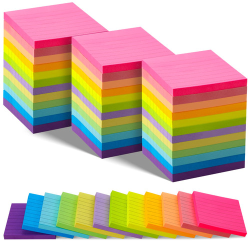 72 Pack 5760 Sheets Sticky Notes 3 x 3 Inches Bright Stick Note Pads Adhesive Self Stick Notepad Memo Pads for Office Home School Blank Book Supplies 80 Sheets/Pad (Lined)