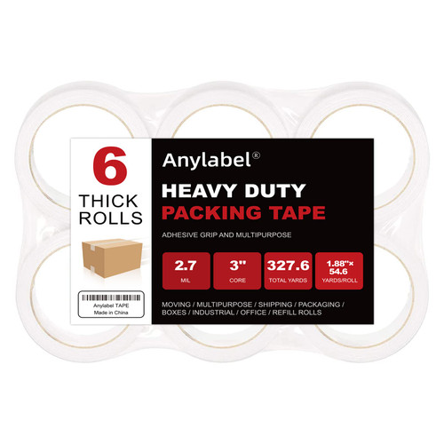 Anylabel Heavy Duty Packing Tape, 1.88" x 54.6 Yards, 2.7 mil, 6 Rolls, 3" Core, for Moving, Sealing, Packaging, Shipping, Storage, Packaging Tape Refills for Dispenser