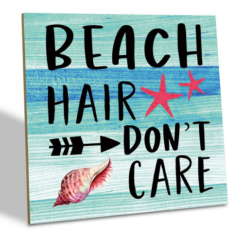 Beach Wood Sign, Beach Hair Don't Care, Wood Plaque Table Art Sign, Funny Beach Sign, Ocean Style Home Decor Sign, Beach Vocation Sign Tabletop, Beach House Decor for Shelf, Beach Lover Gift