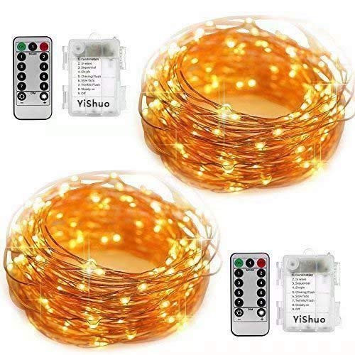 YiShuo 2 Pack 50 Led String Lights Fariy Lights Battery Operated Waterproof Fairy String Lights with Remote Control Timer 8 Modes 16.5ft Copper Wire Christmas Lights Christmas Decor (Warm White)