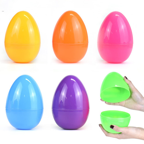 WIKHIA Fillable Giant Easter Eggs- 6" Jumbo Empty Easter Plastic Eggs Assorted Color for Easter Egg Hunt, Suprise Egg, Easter Hunt (6 Pack)