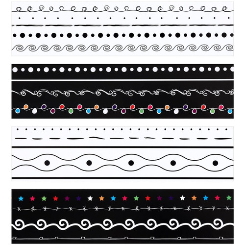 60 Pcs Bulletin Borders Stickers 59ft Squiggles and Dots Classroom Bulletin Board Back to School Decoration Borders for Black Board Chalkboard Whiteboard Trim