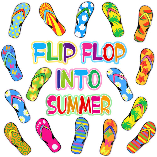 74 Pieces Flip Flop Accents Colorful Flip Flop Cutouts Summer Bulletin Board Wall Decor Hawaiian Beach Pool Party Cutouts with Glue Point Dots for Classroom Party Decoration (Simple)