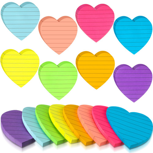24 Pcs Heart Shape Lined Sticky Notes Cute Sticky Notes Heart Sticky Notes Bright Colorful Sticking Power Memo Pads Self Sticky Note Pads for Reminders Office School 3 x 3 Inch (Bright Colors)