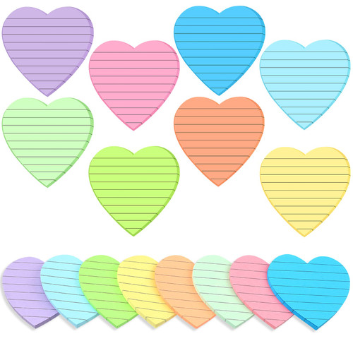 24 Pcs Heart Shape Lined Sticky Notes Cute Sticky Notes Heart Sticky Notes Bright Colorful Sticking Power Memo Pads Self Sticky Note Pads for Reminders Office School 3 x 3 Inch (Light Colors)