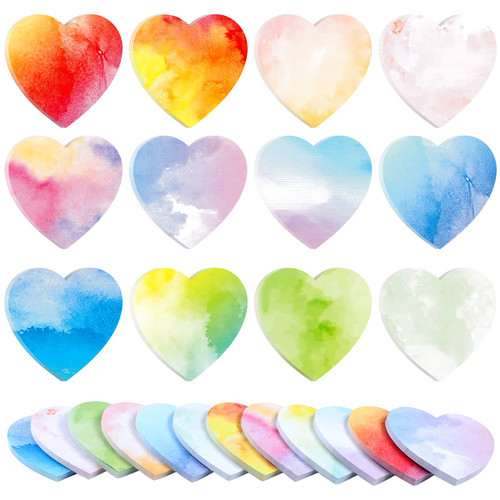 24 Pcs Heart Shaped Sticky Notes Sticky Note Pad Valentine's Day Gift Cute Sticky Notes Colorful Sticking Power Memo Pads for Office School Supplies 3 x 3 Inch (Pastel Color)