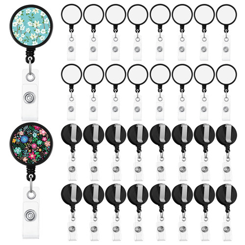100 Pcs Sublimation Badge Reel Bulk Blank Retractable Badge Holder DIY Sublimation Blanks Tag Holder with Clip Heat Transfer Badge Reels for ID Name Card Key Nurse School Office Worker Doctor (Black)