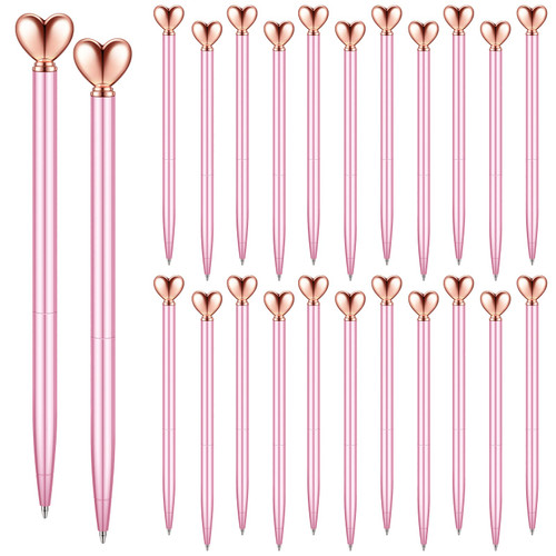 24 Pcs Heart Shaped Pens Retractable Metal Cute Heart Pens 1.0 mm Black Ink Ballpoint Decorative Pens Engagement Gifts for Women School Office Wedding Bridal Shower Valentine's Day (Pink)