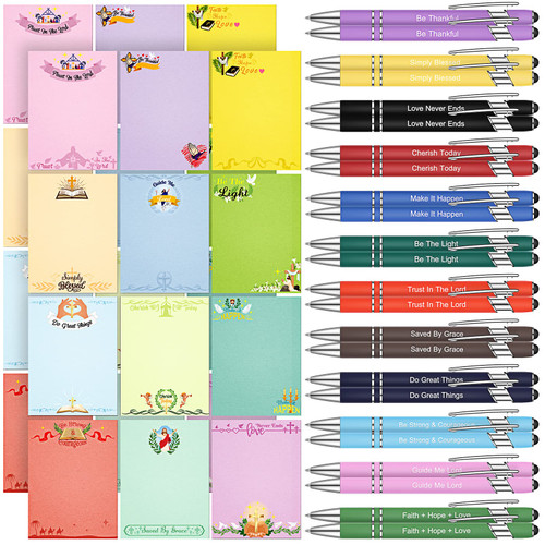 48 Pcs Christian Gifts Set Bulk Bible Verse Pens Sticky Ballpoint Quote Cute Pens Religious Motivational Note Pads for Coworkers Teacher Nurse Office Supplies(Bible Verse)