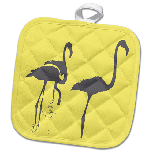3dRose Minimalistic Three Flamingos Grey Silhouette On Yellow - Potholders (phl-361122-1) 3dRose Minimalistic Three Flamingos Grey Silhouette On Yellow - Potholders (phl-361122-1)