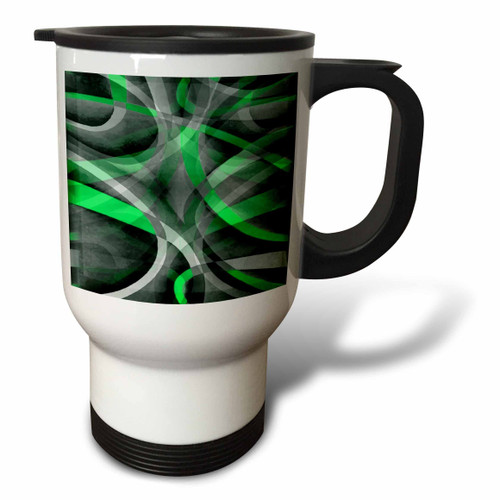 3dRose Eighties Green On Grey Abstract Strip Pattern - Travel Mugs (tm_355238_1)
