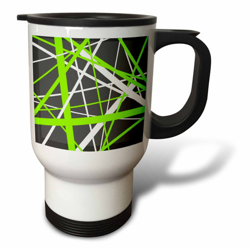 3dRose Lines Of Lime and White Geometric Pattern On Grey - Travel Mugs (tm_355498_1)