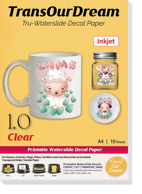TransOurDream Water Slide Decal Paper for Inkjet Printer CLEAR (10 Sheets, A4 Size) Transparent Waterslide Transfer Paper Printable Waterslide Paper for Tumblers, Mugs, Glasses TransOurDream Water Slide Decal Paper for Inkjet Printer CLEAR (10 Sheets, A4 Size) Transparent Waterslide Transfer Paper Printable Waterslide Paper for Tumblers, Mugs, Glasses