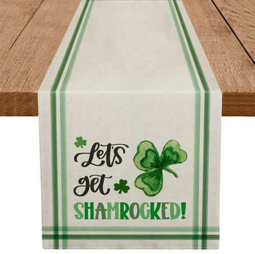 St Patricks Day Table Runner Lets Get Shamrocked Striped St Patricks Day Table Decorations Spring Holiday Party Home Kitchen Dining Table Decor 13x48 Inch