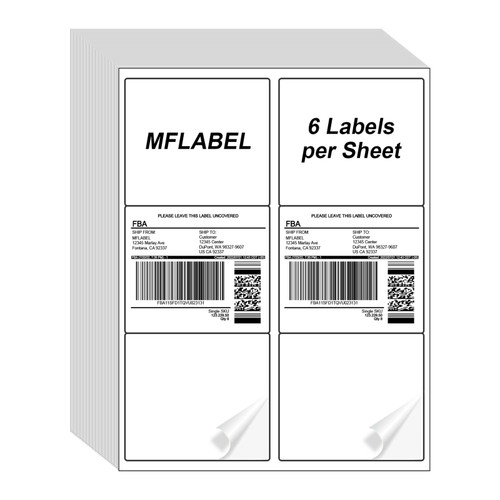 MFLABEL 3-1/3" x 4" Shipping Address Labels, FBA Labels, 6-UP Sticker Labels, White Shipping Labels, Easy to Peel, Address Labels for Laser/Ink Jet Printer, 6 Per Page (3000 Labels, 500 Sheets)