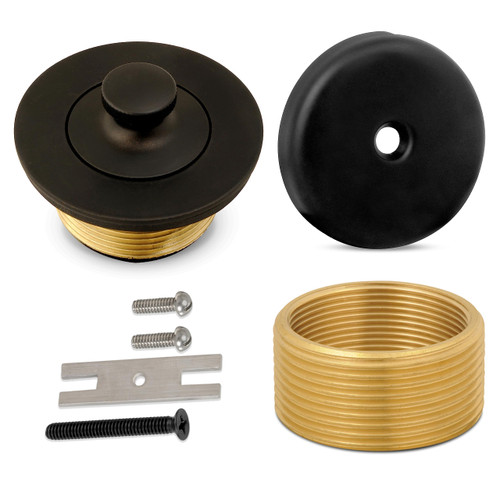 Lift and Turn Conversion Kit Bathtub Drain Assembly, All Brass Tub Drain Stopper with Universal Fine/Coarse Thread, Trim Set with Single Hole Overflow Faceplate - Matte Black