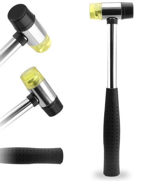Cionyce Rubber Mallet Hammer, 25mm Dual Head Soft Mallet Hammer Nylon Rubber Hammer, Metal Mallet with 2pc Conversion Head for Jewelry, Leather Crafts, Woodworking