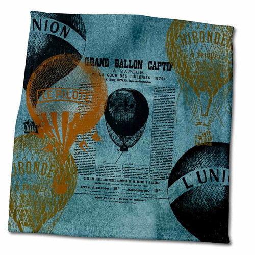3dRose PS Vintage - Teal Vintage Hot Air Balloons - Towels (twl-155868-3)