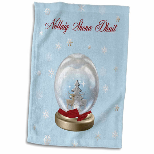 3dRose Snow Globe Deer, Tree and Snowflakes, Merry Christmas in Irish - Towels (twl-160042-1)