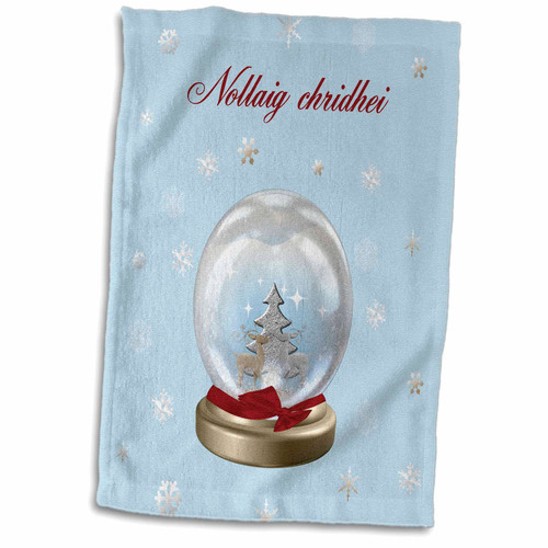 3dRose Snow Globe Deer, Tree and Snowflakes, Merry Christmas in Scottish - Towels (twl-160044-1)