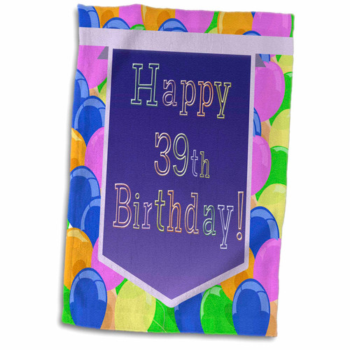 3dRose Balloons with Purple Banner Happy 39th Birthday - Towels (twl-174825-1)