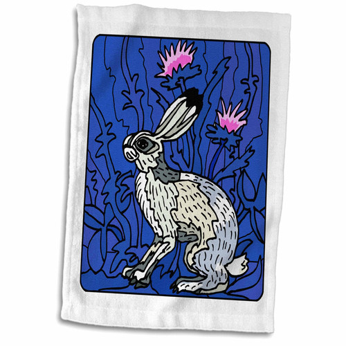 3dRose Susans Zoo Crew Holidays Easter - Grey Hare Blue Flower Background - Towels (twl-178265-1)