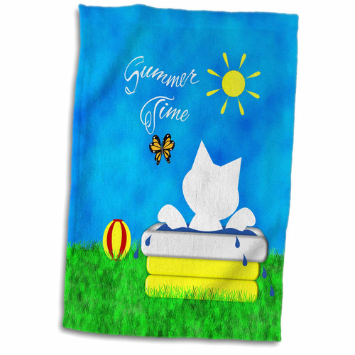 3dRose Cute White Kitty Cat Summer Time Pool Fun - Towels (twl-182620-1) 3dRose Cute White Kitty Cat Summer Time Pool Fun - Towels (twl-182620-1)