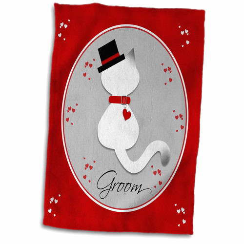 3dRose Red Marbled Siamese Kitty Cat Wedding Groom - Towels (twl-182661-1)