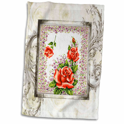 3dRose Roses and Violets with a Flourish - Towels (twl-182997-1)