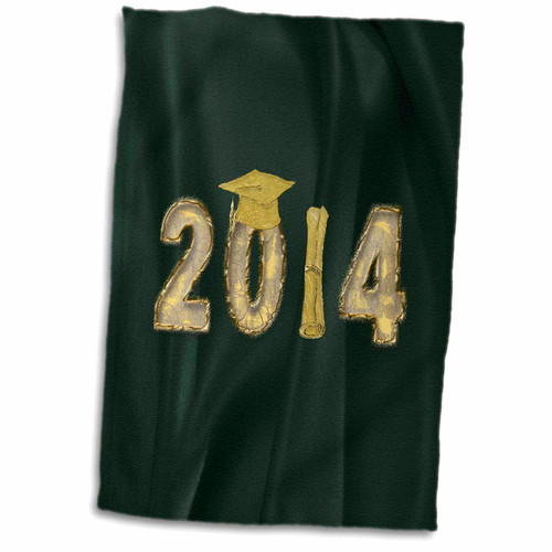 3dRose Beautiful Gold 2014 with Graduation Cap and Diploma on Green Satin... - Towels (twl-184081-1) 3dRose Beautiful Gold 2014 with Graduation Cap and Diploma on Green Satin... - Towels (twl-184081-1)