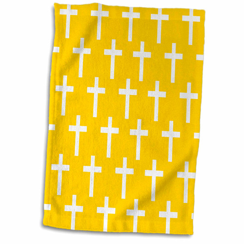 3dRose Yellow Christian Cross Pattern with White Religious Crucifix Crosses - Towels (twl-185502-1)
