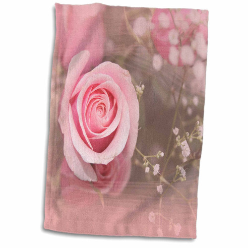 3dRose Susans Zoo Crew Flowers - Pink Rose Design pinked Edges - Towels (twl-186632-1)