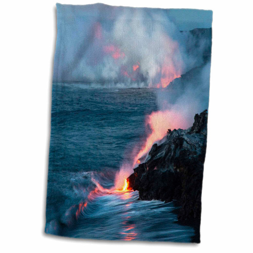 3dRose USA, Hawaii, The Big Island, Kilauea. Molten Lava Flowing into Ocean. - Towels (twl-190828-1)