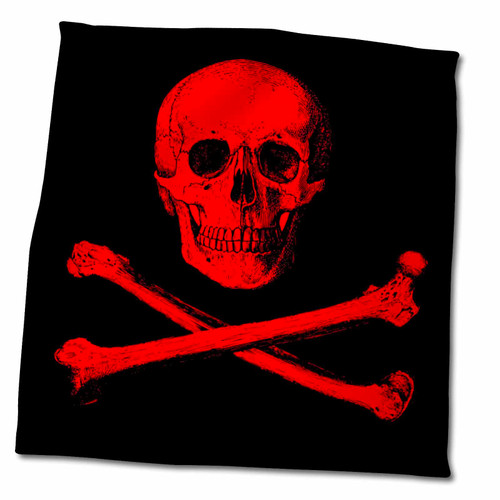 3dRose Skull and Crossbones Picture of red Skull and Bones on Black Back - Towels (twl-201873-3)