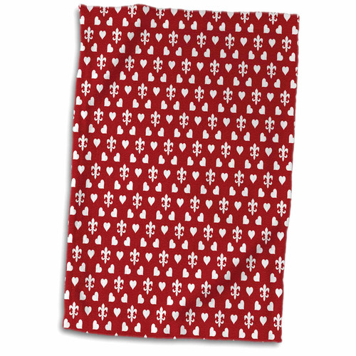 3dRose Red and White Hearts and Fleur De Lis Pattern - Towels (twl-210912-1)