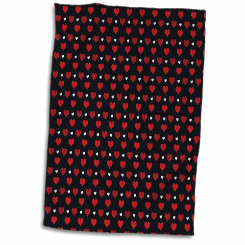 3dRose Red and White Hearts On A Black Background Pattern - Towels (twl-210953-1)