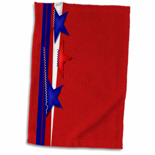3dRose Three Stars and Ribbon Stitched, Red, Blue, and White - Towels (twl-212220-1)