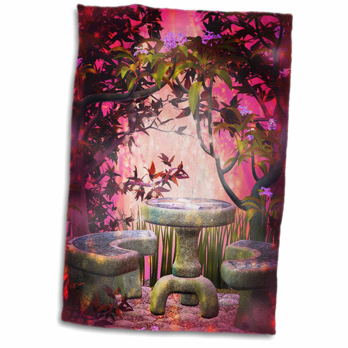 3dRose Pink Outdoor Table in A Garden with A Fantasy Feel - Towels (twl-213902-1)