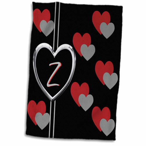 3dRose Modern Geometric Black Red Grey Hearts Pattern Monogram Letter Z - Towels (twl-215217-1)